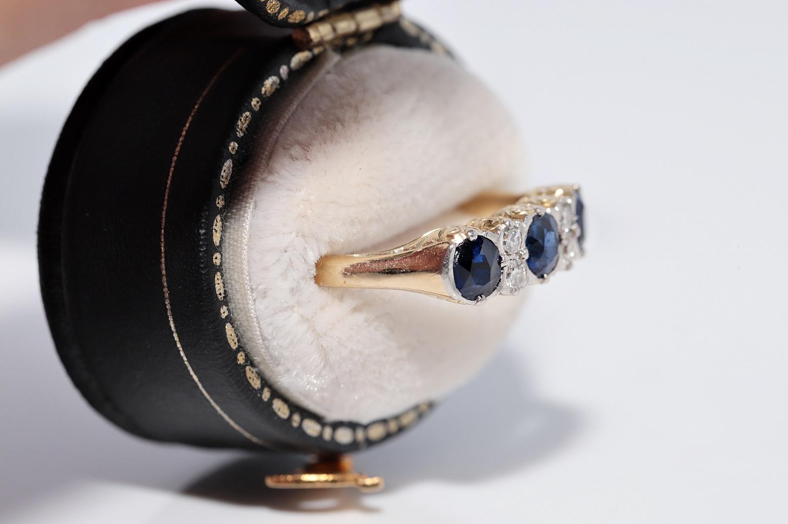 Victorien Bague ancienne en or 14k Circa 1900 ornée de diamants naturels et de saphirs en vente