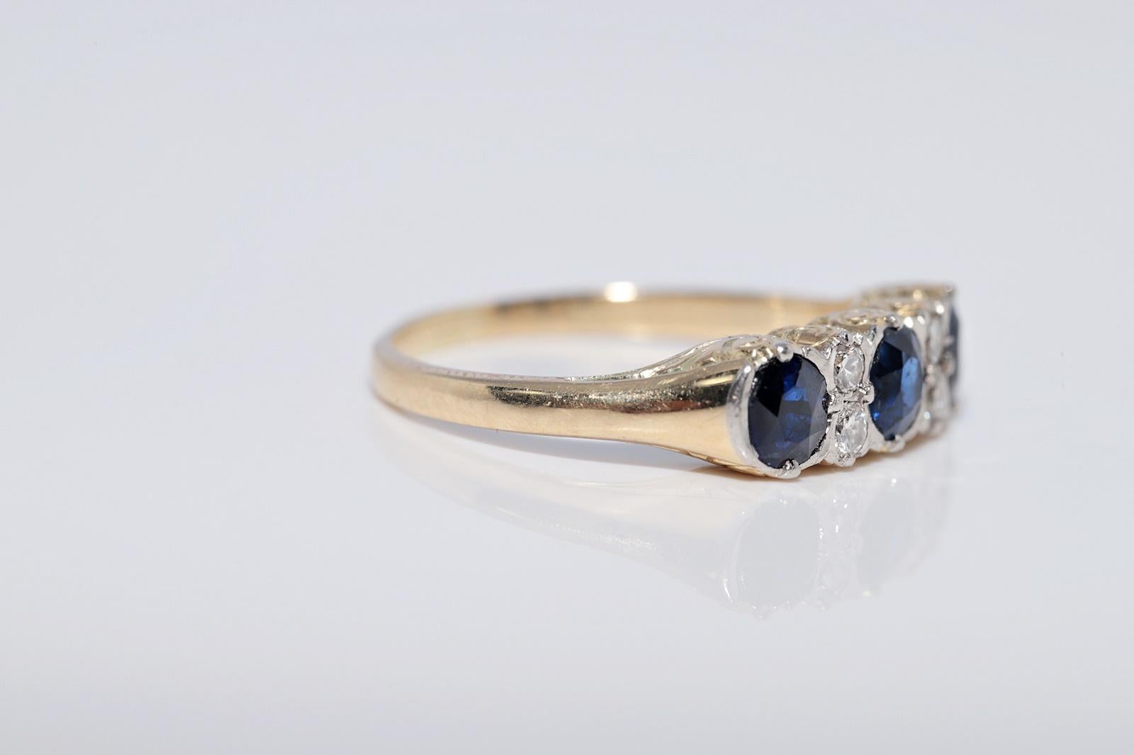 Donna Antico anello a fascia decorato con diamanti naturali e zaffiri in oro 14k del 1900 CIRCA in vendita