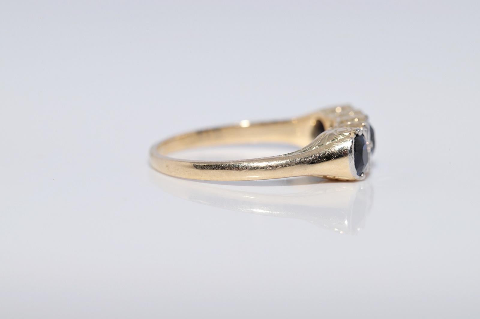Antico anello a fascia decorato con diamanti naturali e zaffiri in oro 14k del 1900 CIRCA in vendita 1