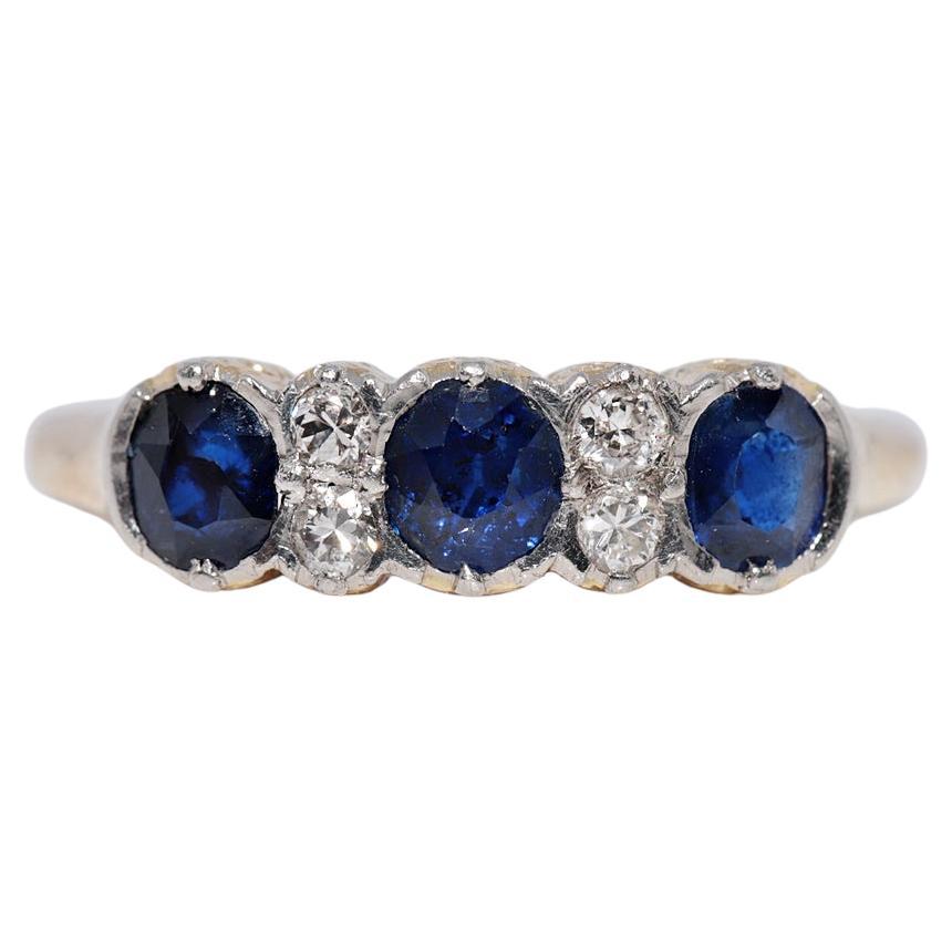 Antique Circa 1900s 14k Gold Natural Diamond And Sapphire Decorated Band Ring