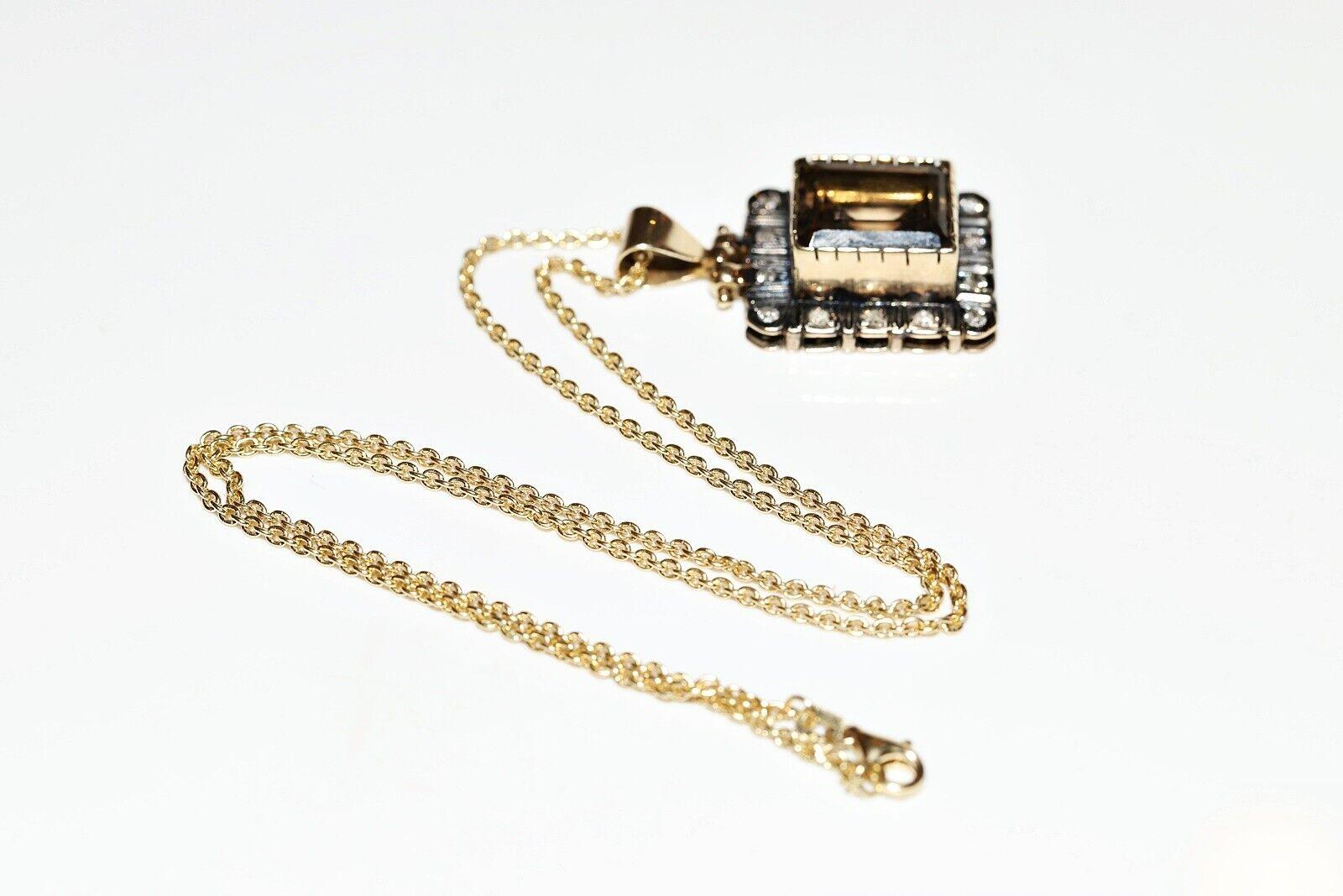 Antique Circa 1900s 14K Gold Natural Diamond And Smoky Topaz Necklace For Sale 4