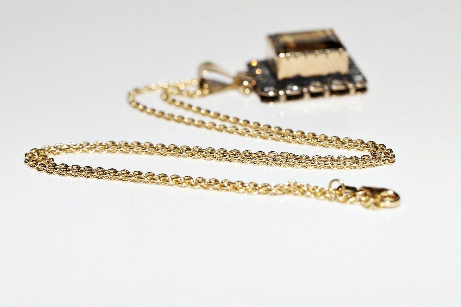 Antique Circa 1900s 14K Gold Natural Diamond And Smoky Topaz Necklace For Sale 5