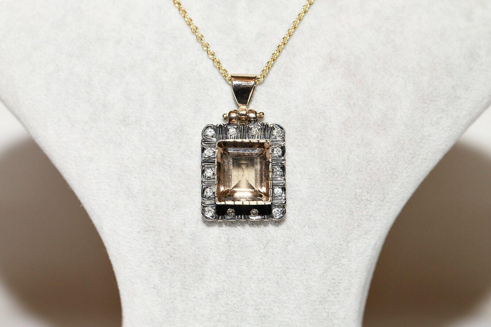 Antique Circa 1900s 14K Gold Natural Diamond And Smoky Topaz Necklace For Sale 6