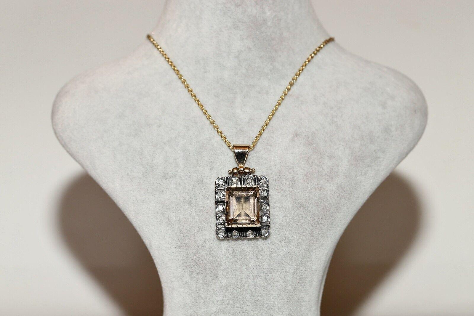 Antique Circa 1900s 14K Gold Natural Diamond And Smoky Topaz Necklace For Sale 7
