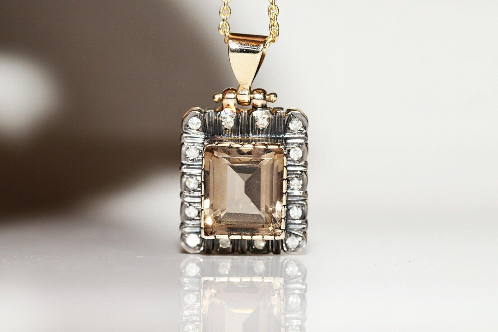 Antique Circa 1900s 14K Gold Natural Diamond And Smoky Topaz Necklace For Sale 9