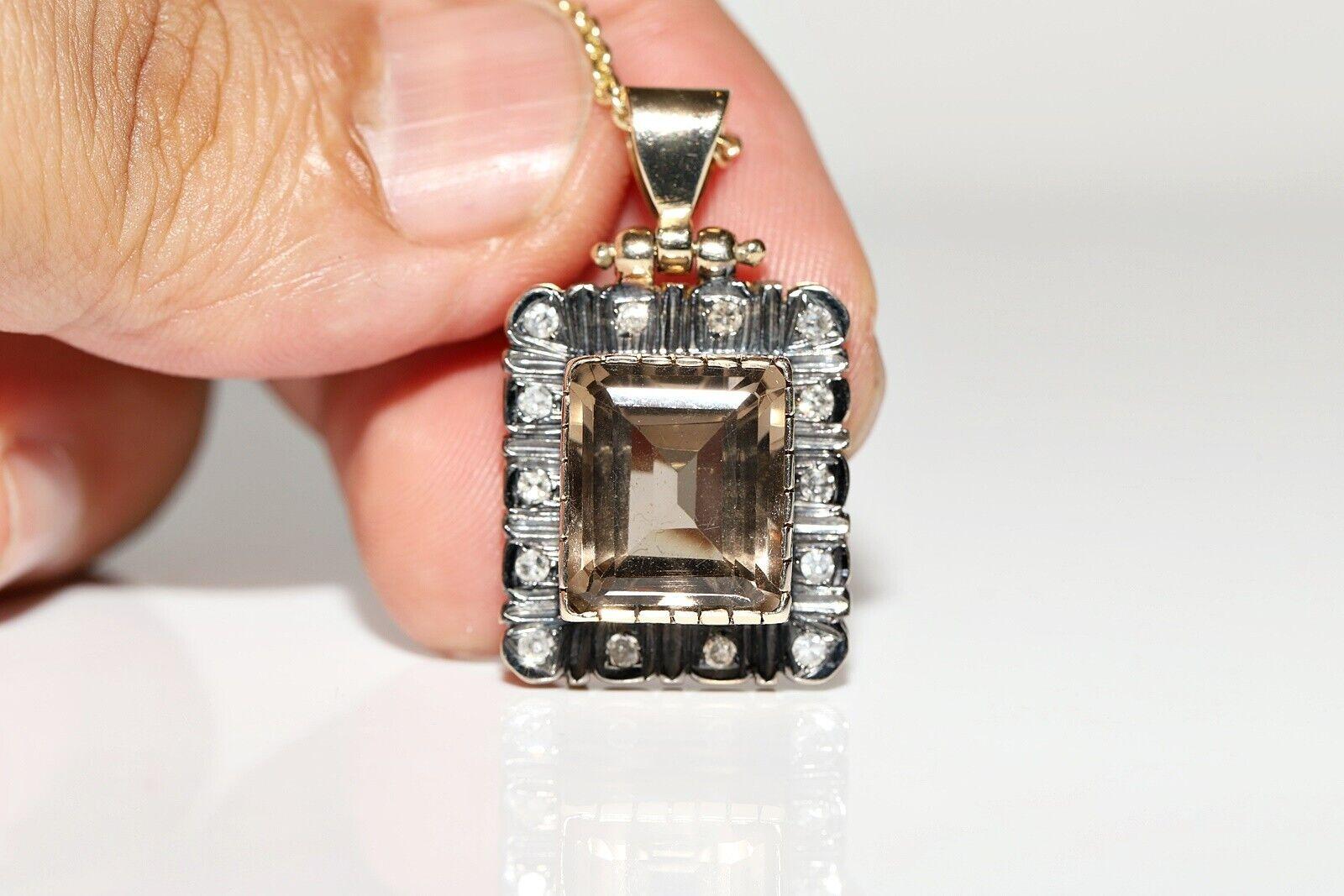 Antique Circa 1900s 14K Gold Natural Diamond And Smoky Topaz Necklace For Sale 10