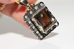 Antique Circa 1900s 14K Gold Natural Diamond And Smoky Topaz Necklace