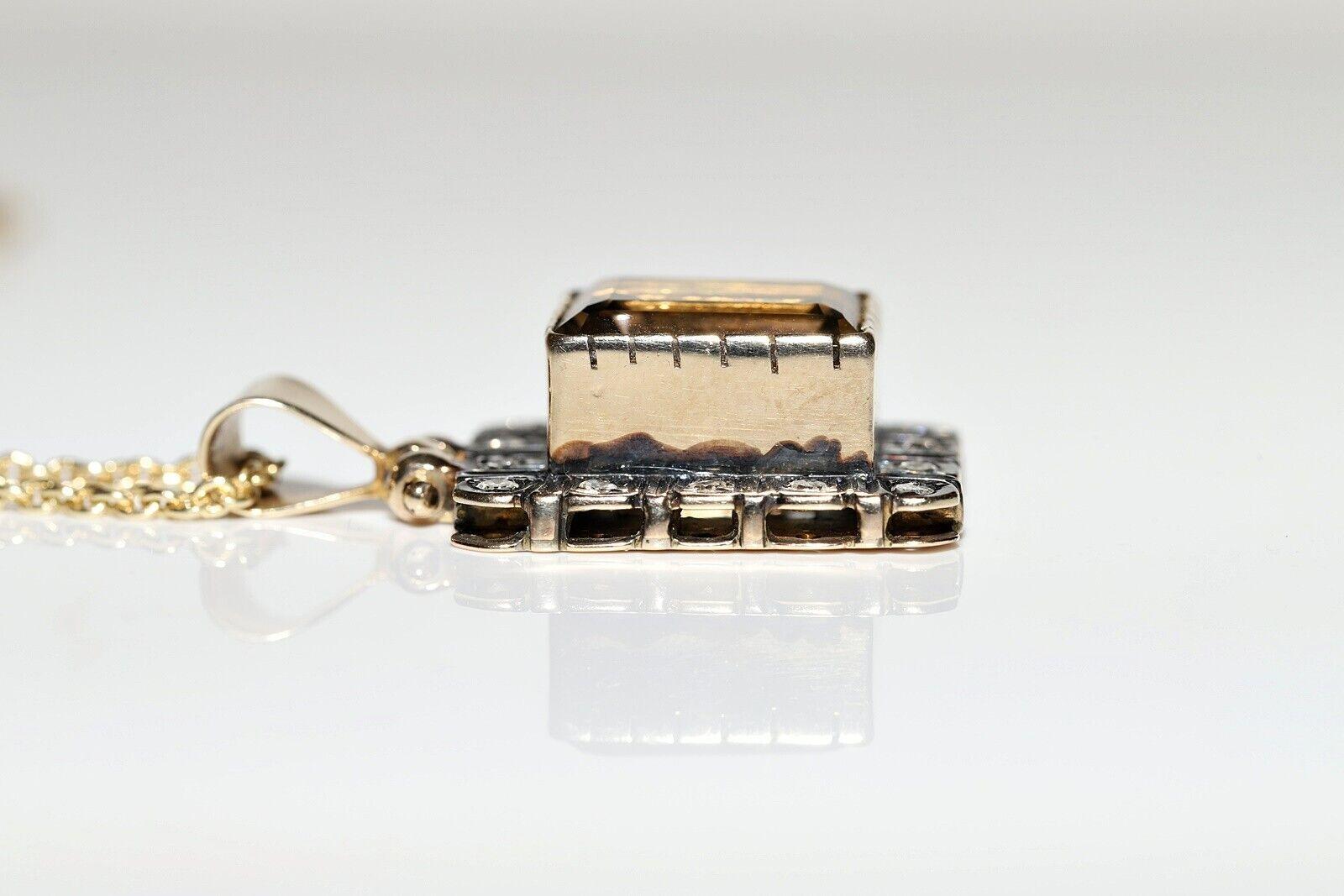 Victorian Antique Circa 1900s 14K Gold Natural Diamond And Smoky Topaz Necklace For Sale