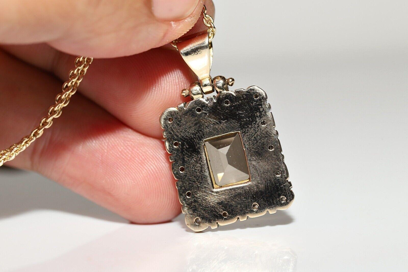 Brilliant Cut Antique Circa 1900s 14K Gold Natural Diamond And Smoky Topaz Necklace For Sale