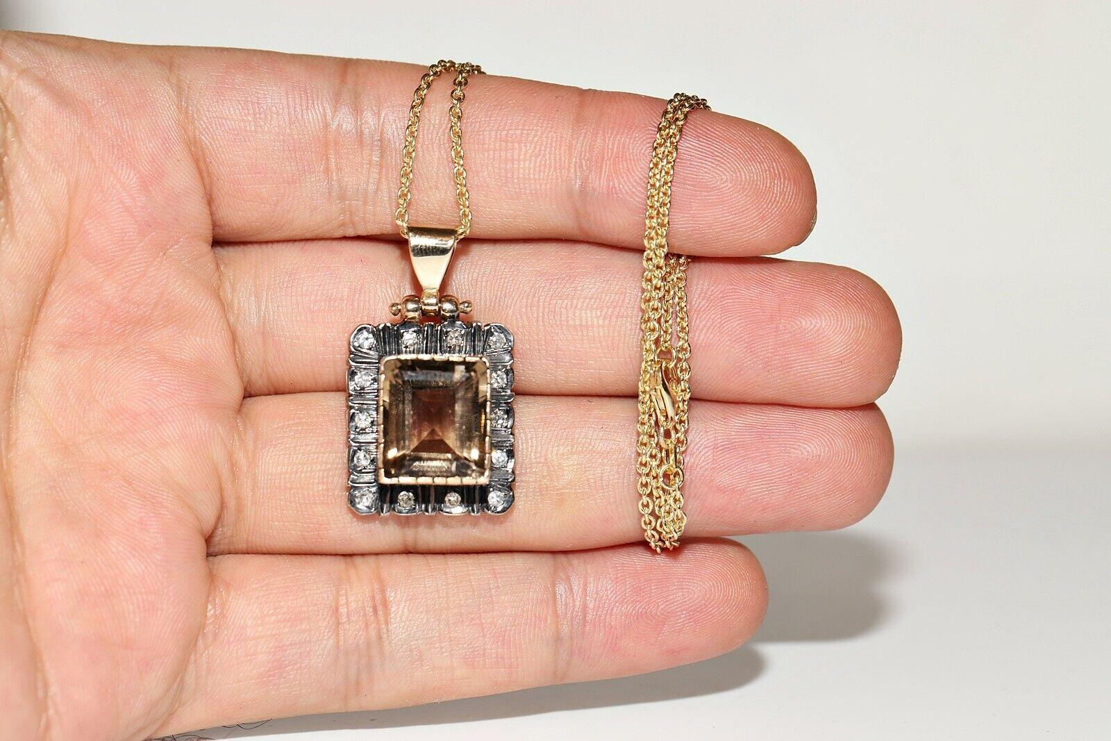 Antique Circa 1900s 14K Gold Natural Diamond And Smoky Topaz Necklace In Good Condition For Sale In Fatih/İstanbul, 34