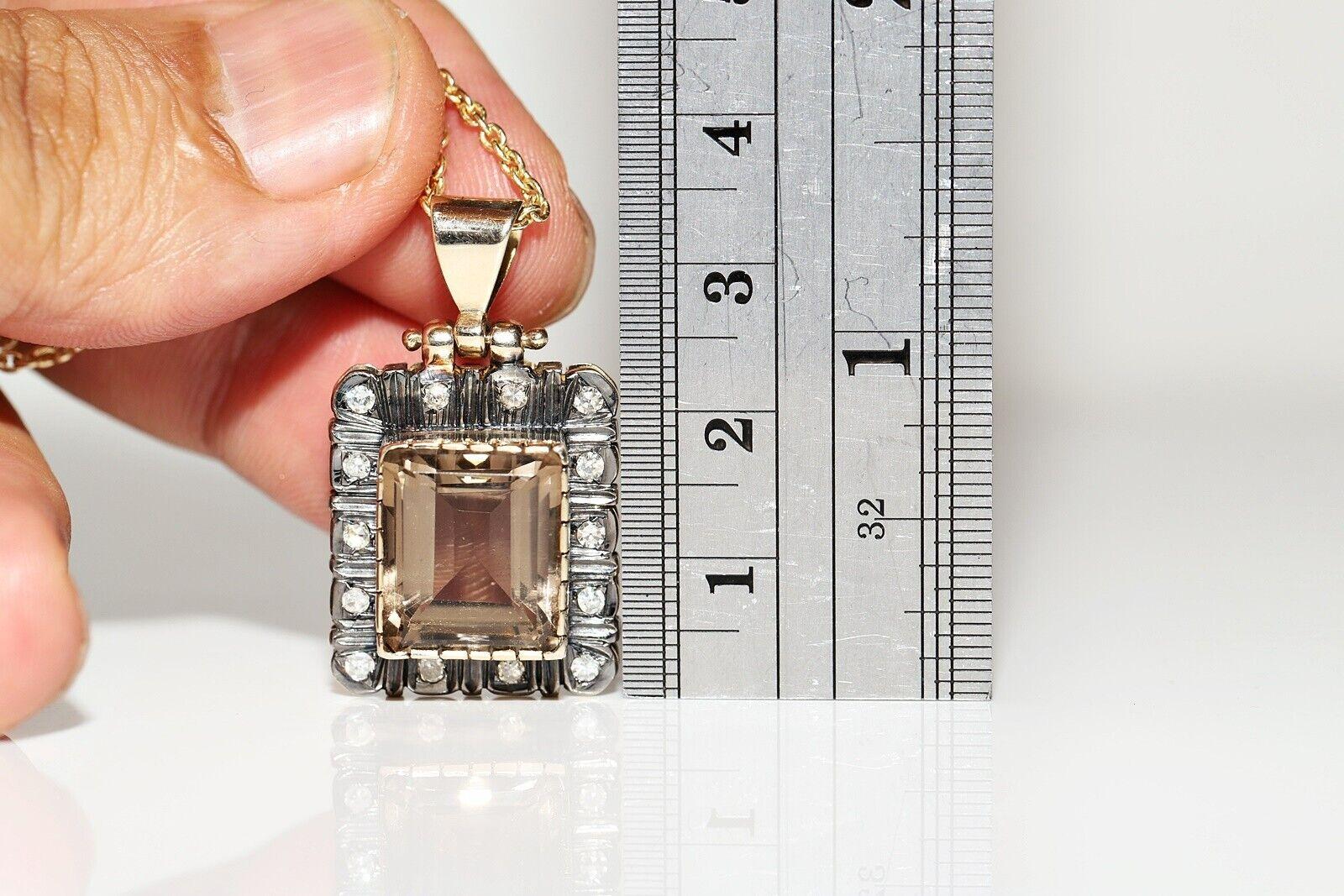 Antique Circa 1900s 14K Gold Natural Diamond And Smoky Topaz Necklace For Sale 1