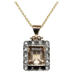 Antique Circa 1900s 14K Gold Natural Diamond And Smoky Topaz Necklace