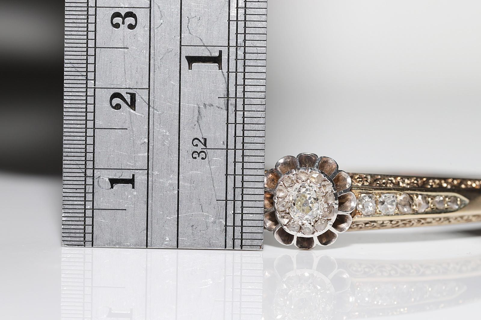 Antique Circa 1900s 14k Gold Natural Diamond Decorated Amazing Bangle bracelet For Sale 2