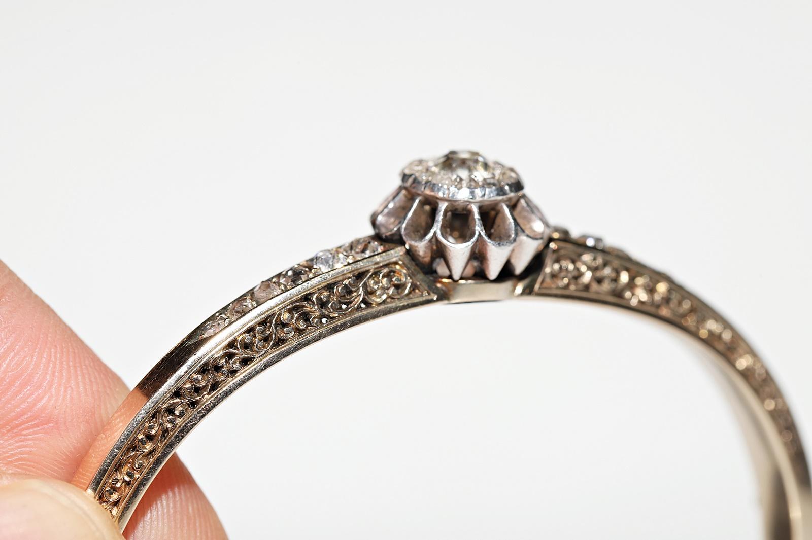 Antique Circa 1900s 14k Gold Natural Diamond Decorated Amazing Bangle bracelet For Sale 3