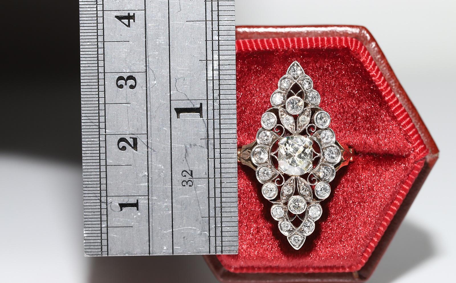 Victorien Amazing Antiques Circa 1900s 14k Gold Natural Diamond Decorated Amazing Navette Ring en vente
