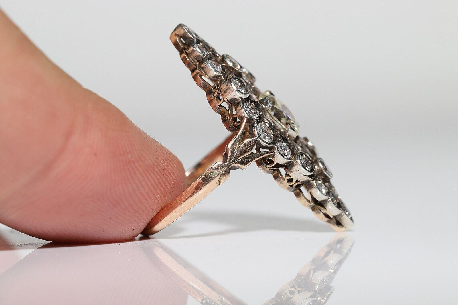 Taglio a rosa Anello antico CIRCA 1900 in oro 14k con diamanti naturali e decorazioni a forma di navetta in vendita