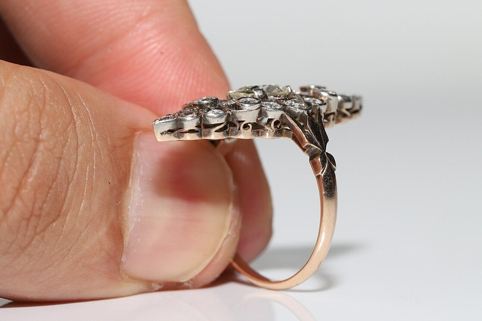 Donna Anello antico CIRCA 1900 in oro 14k con diamanti naturali e decorazioni a forma di navetta in vendita