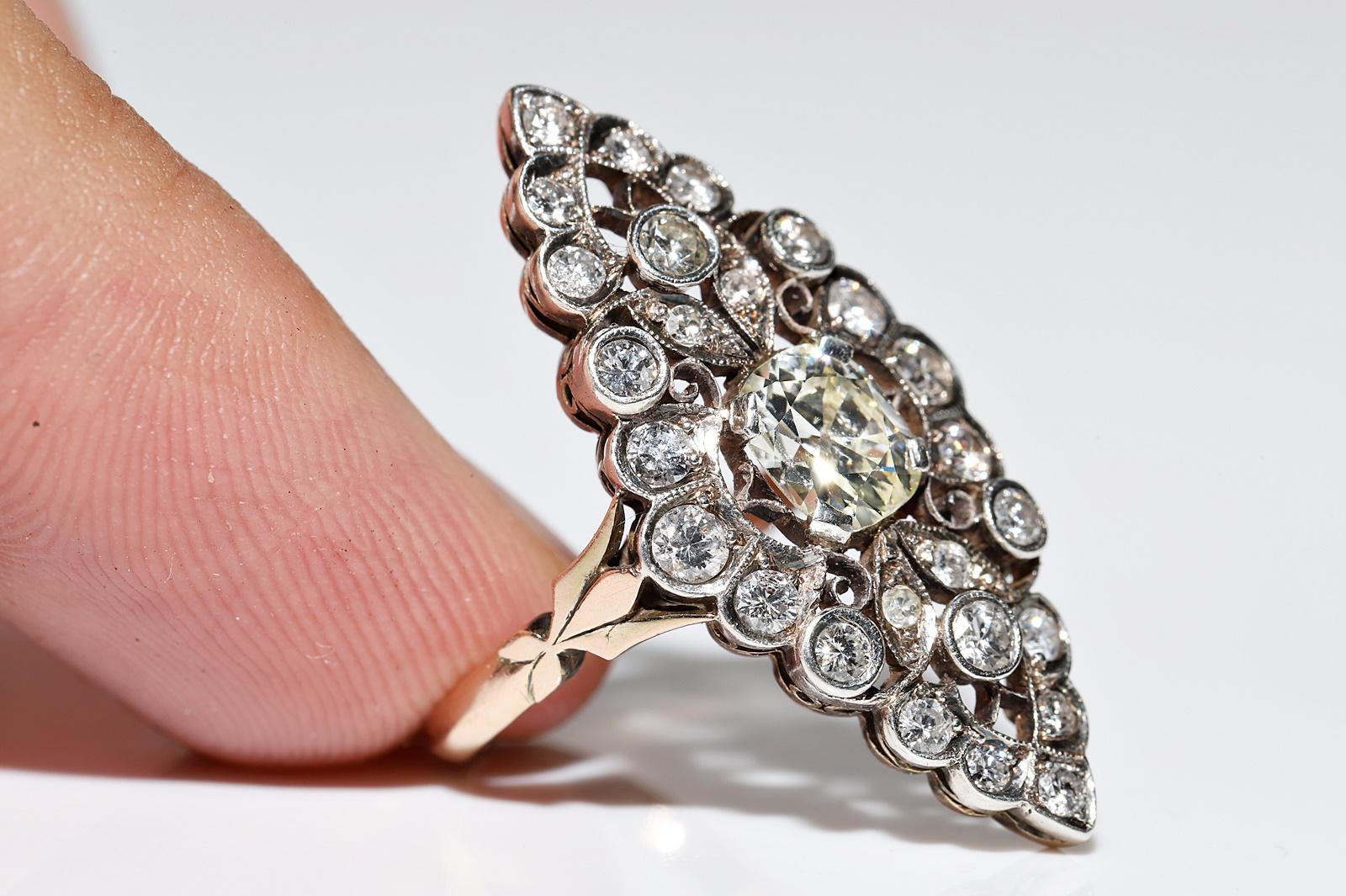 Antique Circa 1900s 14k Gold Natural Diamond Decorated Amazing Navette Ring For Sale 2