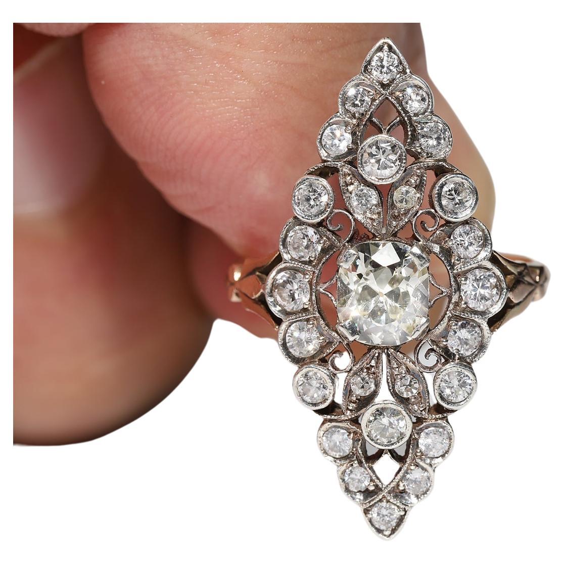 Antiker 14k Gold natürlicher Diamant verzierter erstaunlicher Navette-Ring, um 1900er Jahre