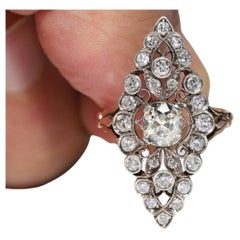 Antique Circa 1900s 14k Gold Natural Diamond Decorated Amazing Navette Ring