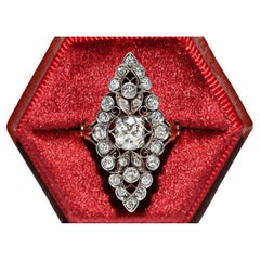 Antique Circa 1900s 14k Gold Natural Diamond Decorated Amazing Navette Ring