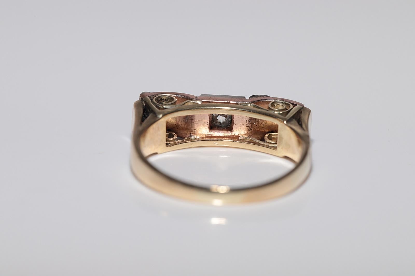 Ancienne bague jonc artisanale des années 1900 en or 14 carats décorée de diamants naturels en vente 6