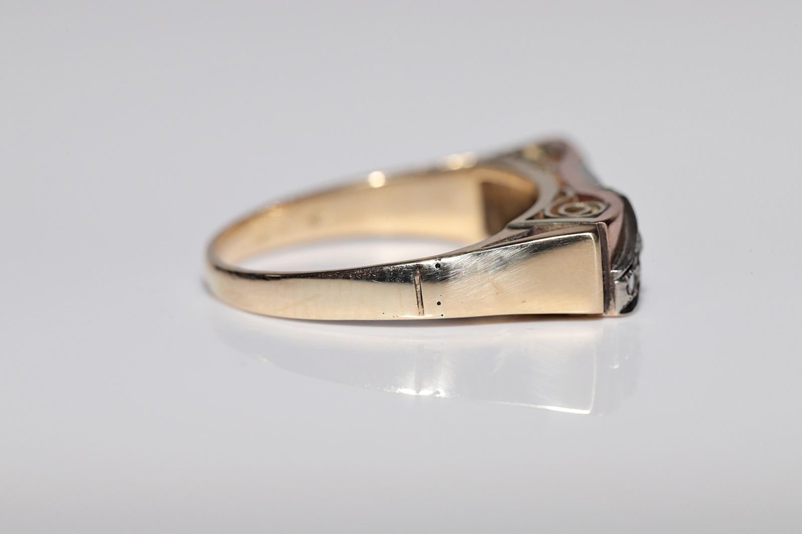 Ancienne bague jonc artisanale des années 1900 en or 14 carats décorée de diamants naturels en vente 8
