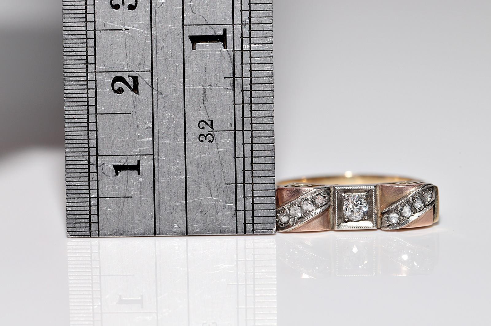 Ancienne bague jonc artisanale des années 1900 en or 14 carats décorée de diamants naturels en vente 10