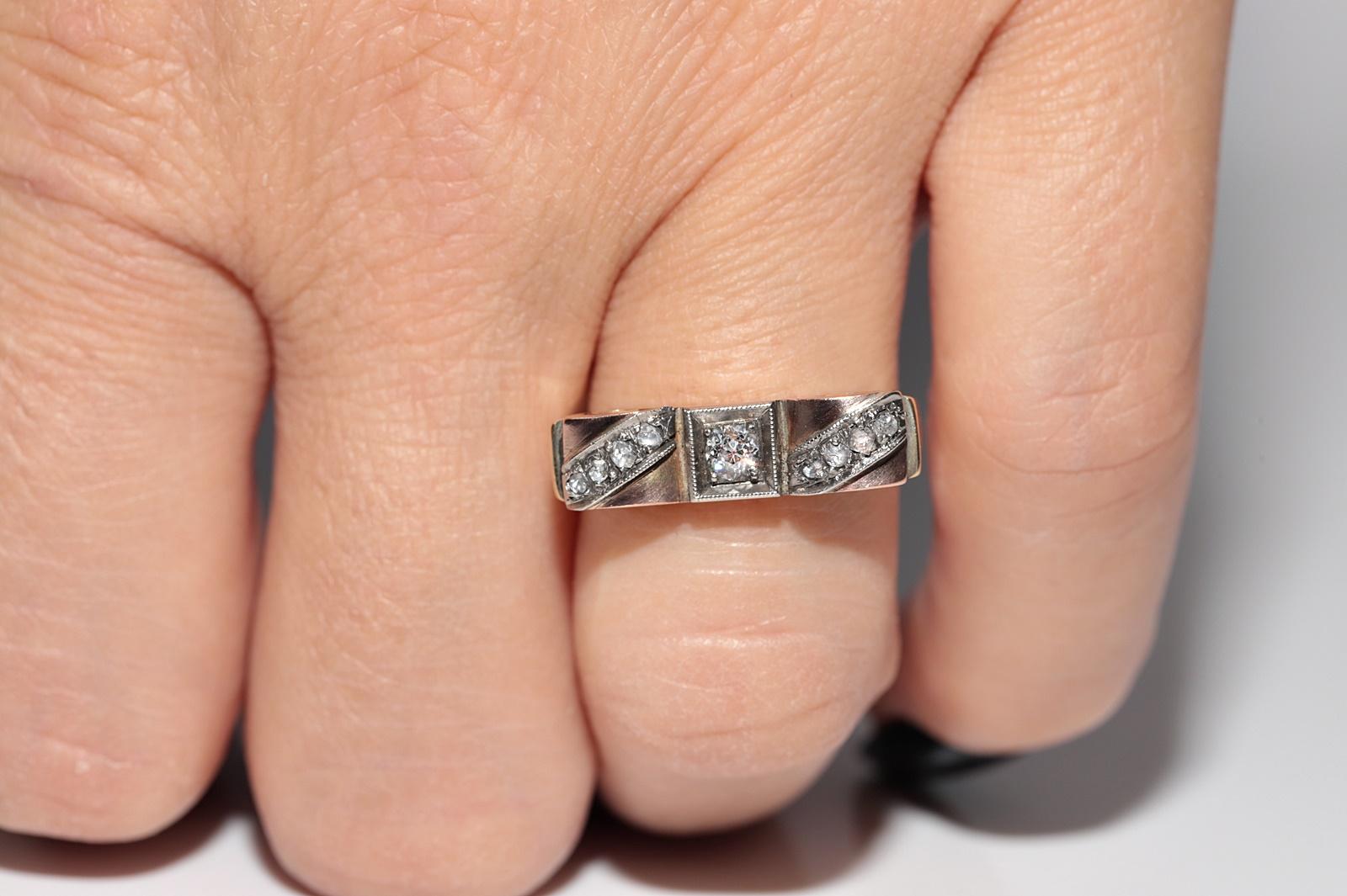 Ancienne bague jonc artisanale des années 1900 en or 14 carats décorée de diamants naturels Bon état - En vente à Fatih/İstanbul, 34