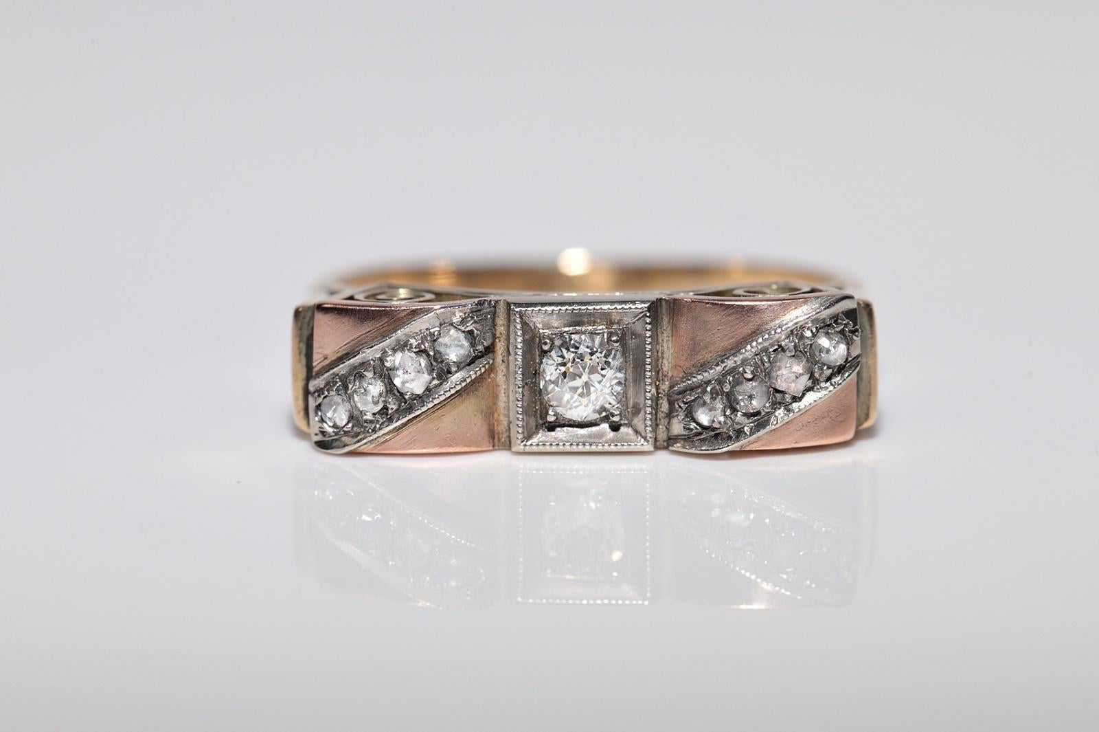 Ancienne bague jonc artisanale des années 1900 en or 14 carats décorée de diamants naturels en vente 3