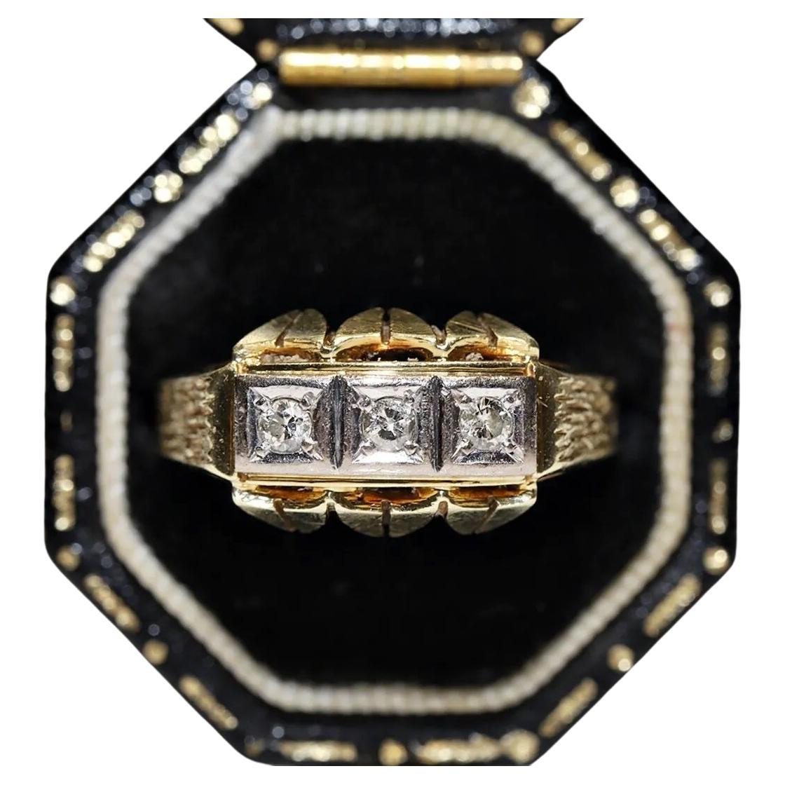 Bague jonc ancienne des années 1900 en or 14 carats décorée de diamants naturels  en vente