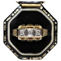Bague jonc ancienne des années 1900 en or 14 carats décorée de diamants naturels 