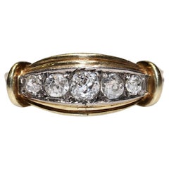 Antique Circa 1900s 14k Gold Natural Diamond Decorated Band Ring 