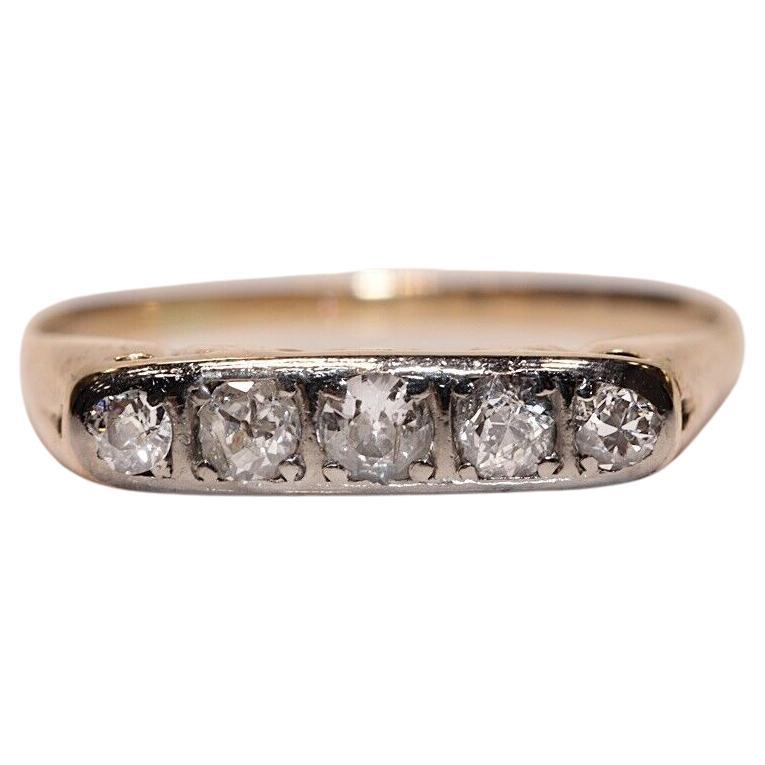 Antiker 14k Gold Ring mit natürlichem Diamant-Dekor, um 1900er Jahre 