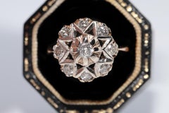 Antique Circa 1900s 14k Gold Natural Diamond Decorated Cocktail Design Ring