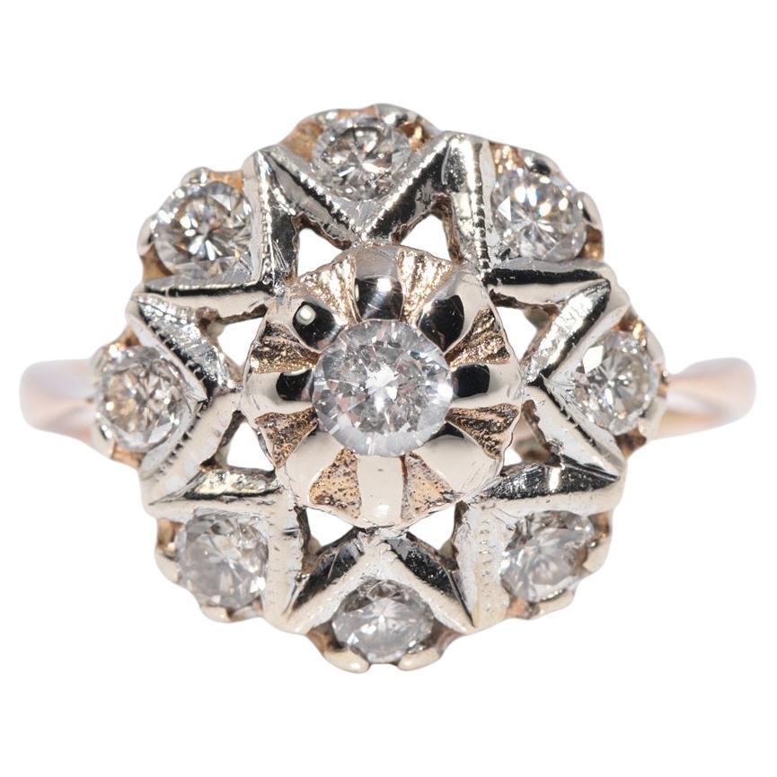 Bague ancienne Circa 1900 en or 14k orné de diamants naturels Design/One