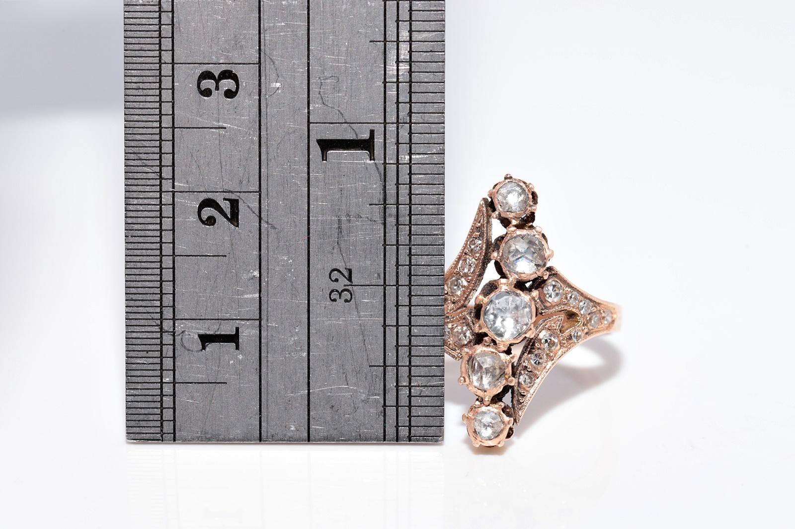 Anello antico CIRCA 1900 in oro 14k con diamanti naturali e decorazioni a navette in vendita 4