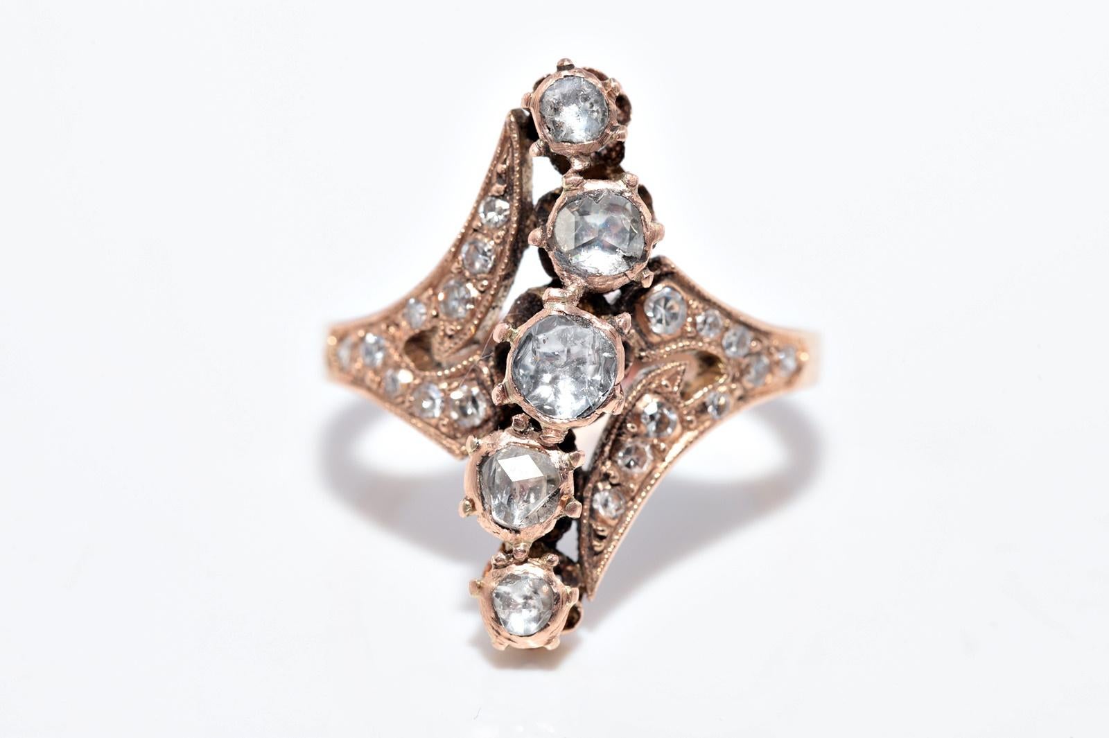 Anello antico CIRCA 1900 in oro 14k con diamanti naturali e decorazioni a navette in vendita 5
