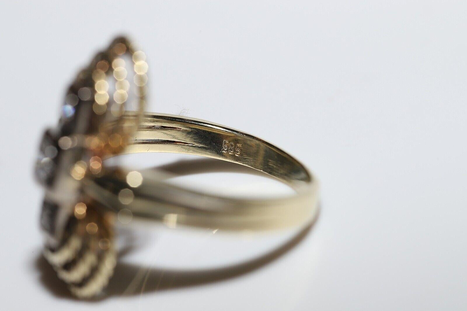 Anello antico CIRCA 1900 in oro 14k con diamanti naturali e decorazioni a navette in vendita 5