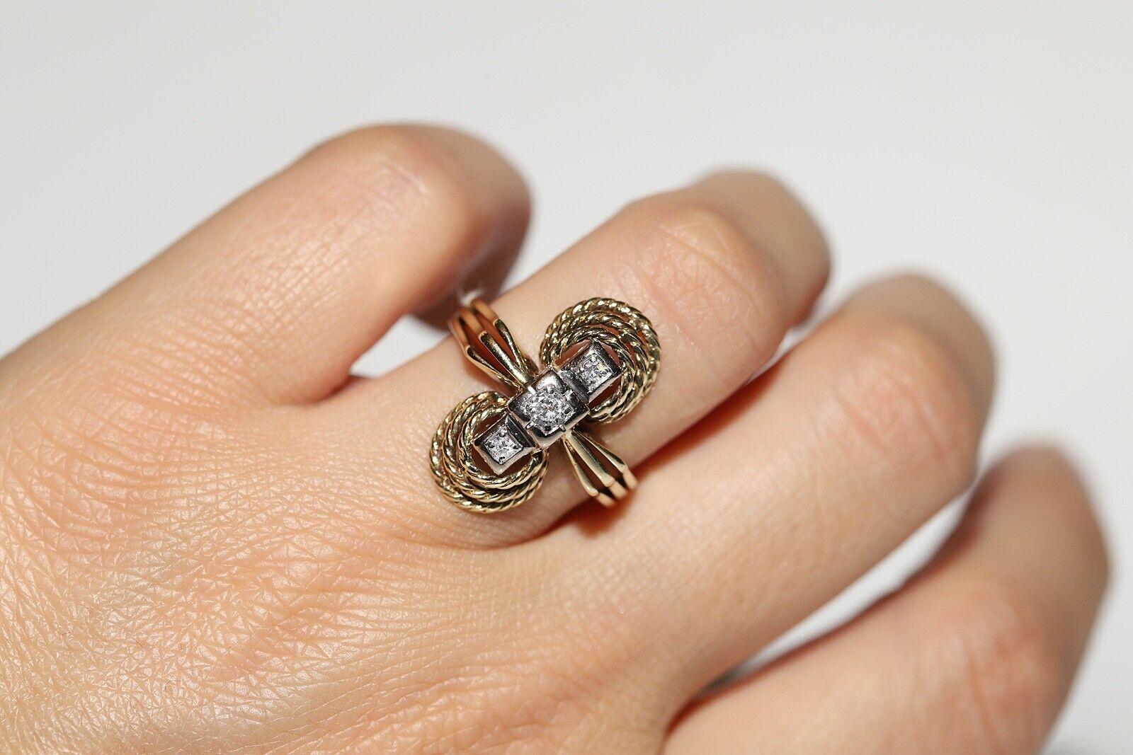 Anello antico CIRCA 1900 in oro 14k con diamanti naturali e decorazioni a navette in vendita 6