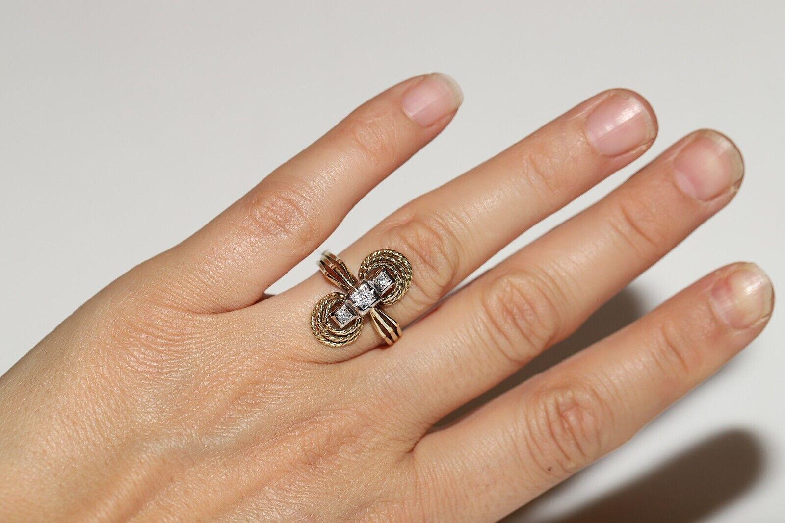 Anello antico CIRCA 1900 in oro 14k con diamanti naturali e decorazioni a navette in vendita 7