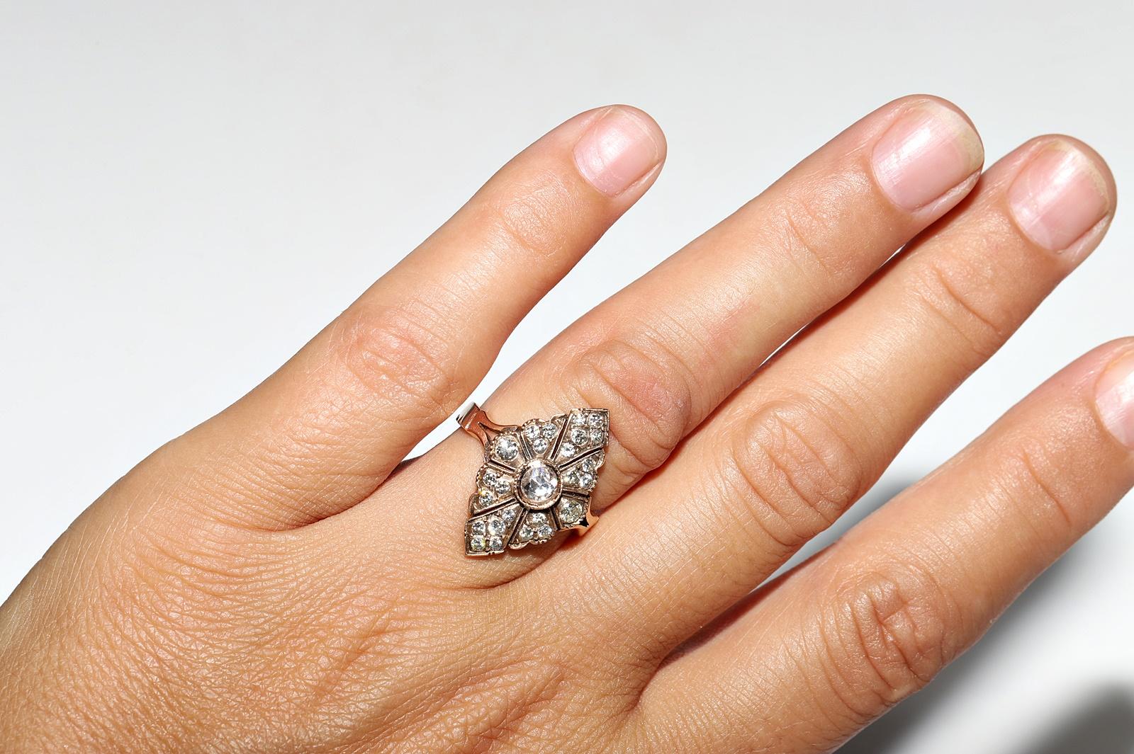 Antiker 14k Gold natürlicher Diamant-Dekorierter Navette-Ring, um 1900er Jahre 9