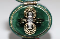 Antique Circa 1900s 14k Gold Natural Diamond Decorated Navette Ring