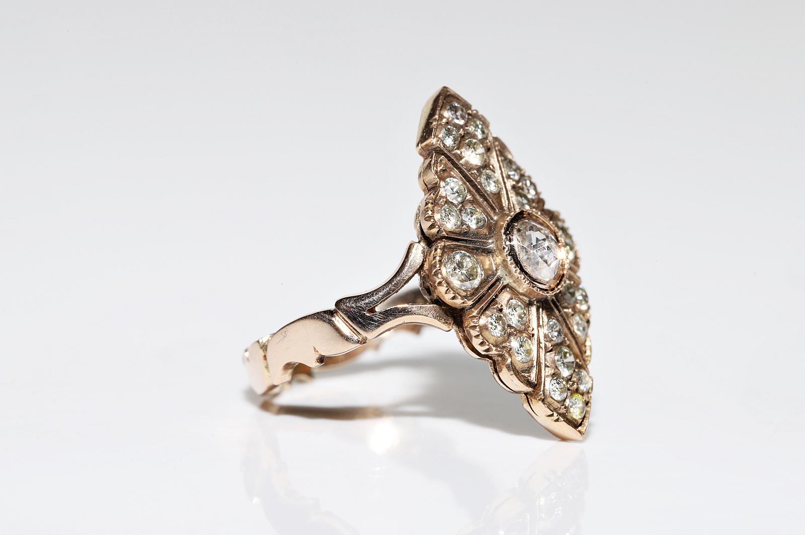 Antiker 14k Gold natürlicher Diamant-Dekorierter Navette-Ring, um 1900er Jahre (Viktorianisch)