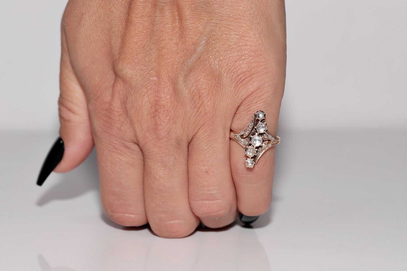 Vittoriano Anello antico CIRCA 1900 in oro 14k con diamanti naturali e decorazioni a navette in vendita