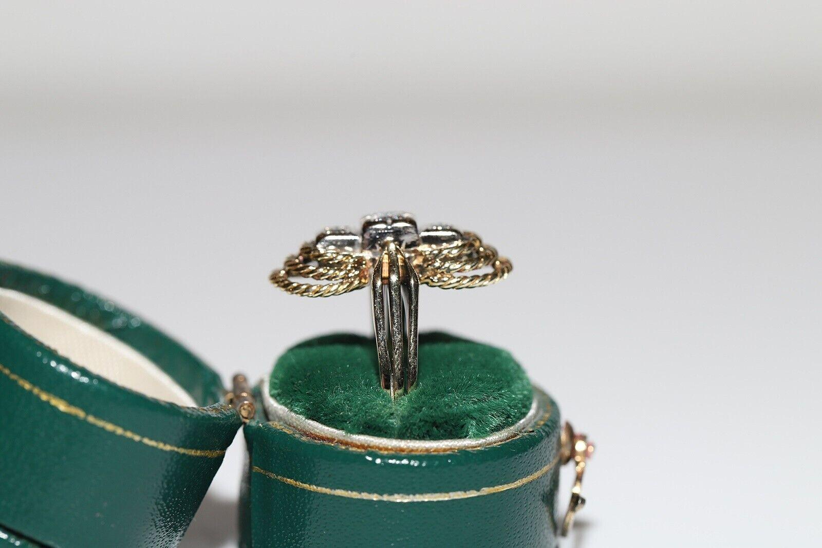 Taille brillant Bague navette ancienne des années 1900 en or 14 carats décorée de diamants naturels en vente