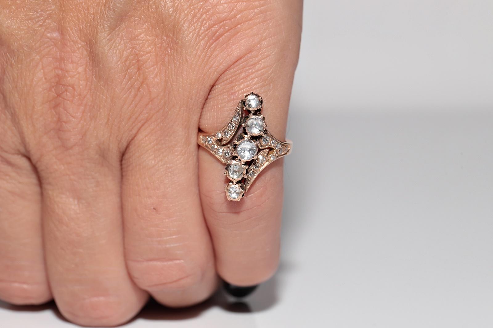 Taglio a rosa Anello antico CIRCA 1900 in oro 14k con diamanti naturali e decorazioni a navette in vendita