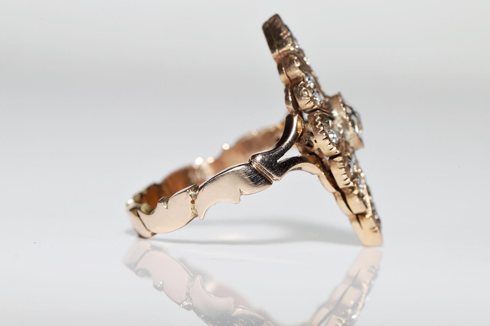 Antiker 14k Gold natürlicher Diamant-Dekorierter Navette-Ring, um 1900er Jahre im Zustand „Gut“ in Fatih/İstanbul, 34