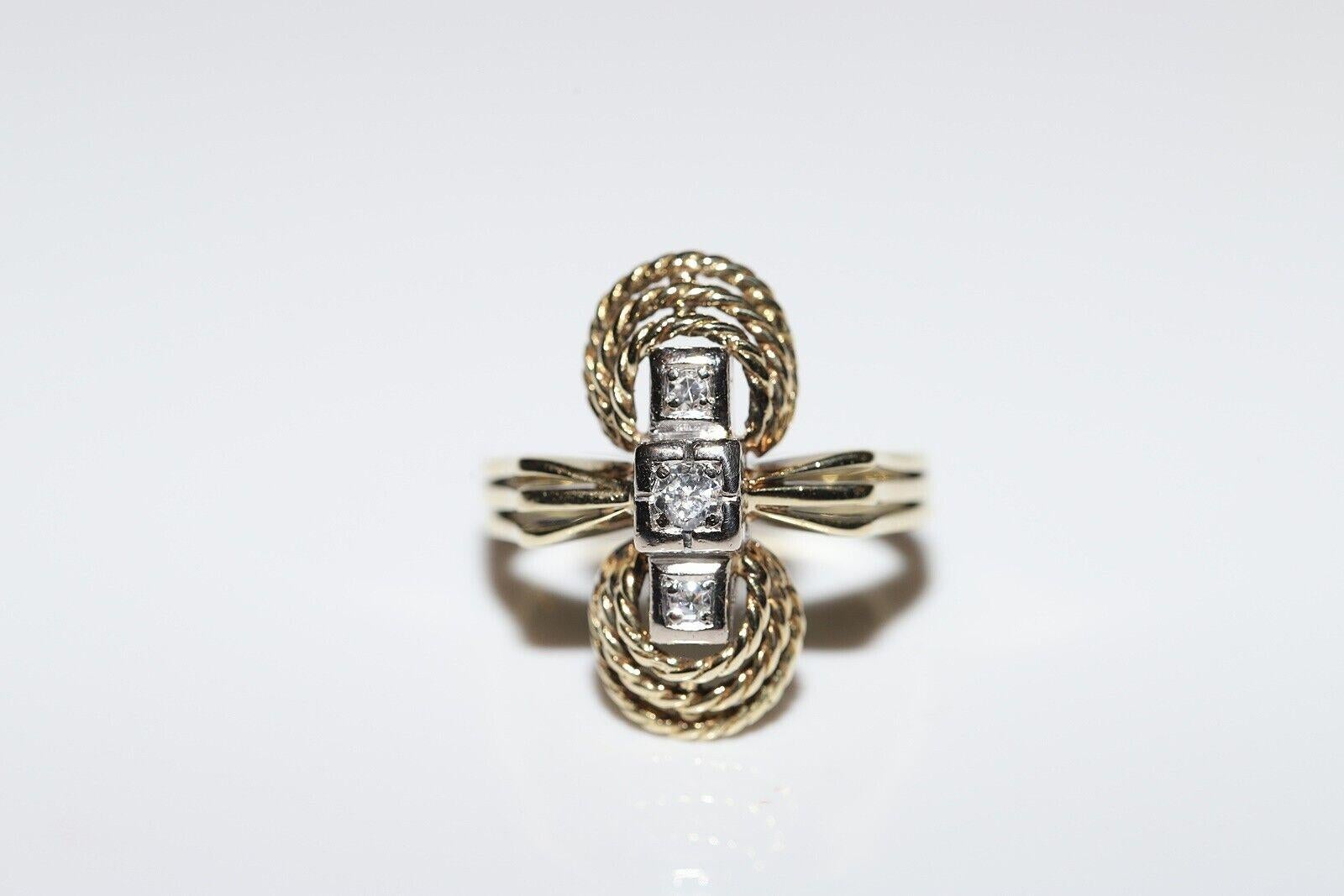 Bague navette ancienne des années 1900 en or 14 carats décorée de diamants naturels Bon état - En vente à Fatih/İstanbul, 34