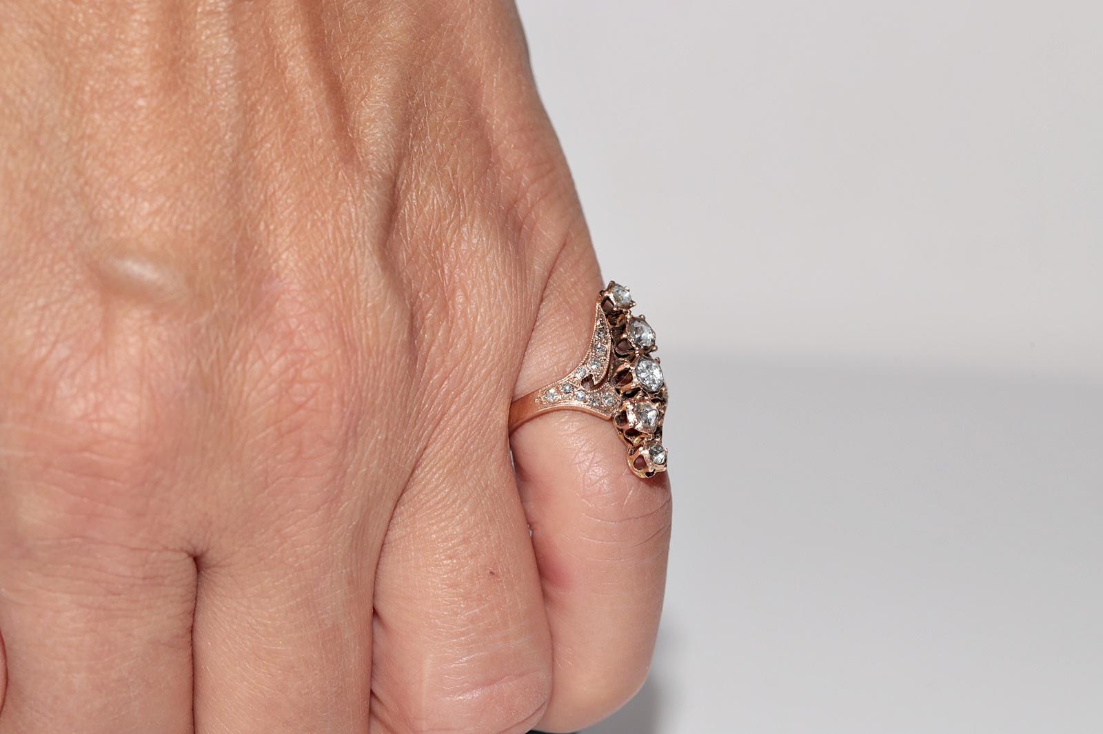 Anello antico CIRCA 1900 in oro 14k con diamanti naturali e decorazioni a navette In condizioni buone in vendita a Fatih/İstanbul, 34